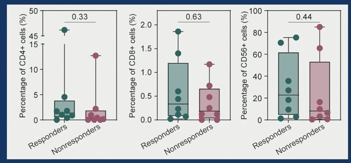 Correlative analysis demonstrated that none of CD4+, CD8+, nor CD56+ tumor cell levels was related to treatment response.