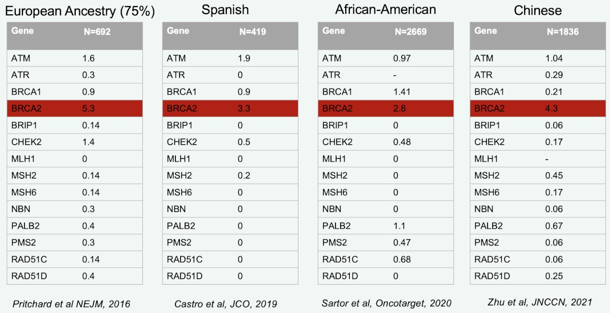 BRCA2 mutations are the most prevalent mutations