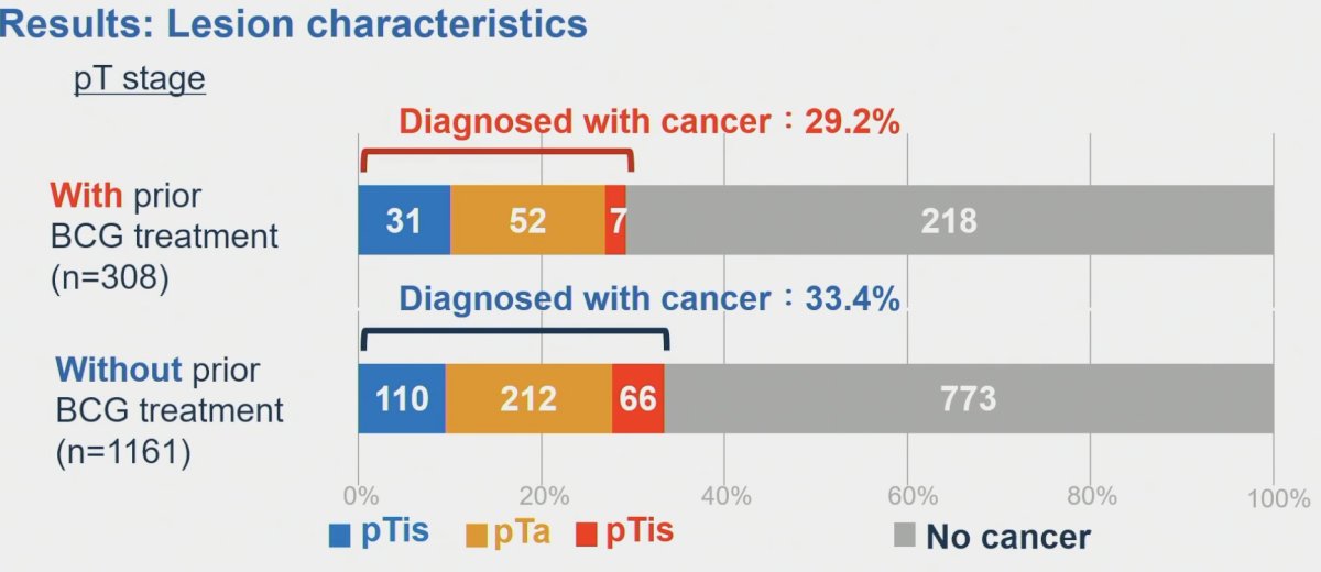 Among 1,469 lesions resected, 478 lesions were diagnosed as cancer (Ta: 73; T1: 264; CIS: 141)