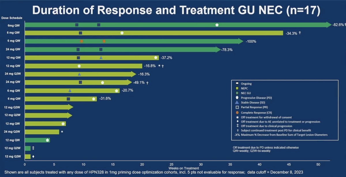 duration of response and treatment among 17/21 GU neuroendocrine patients