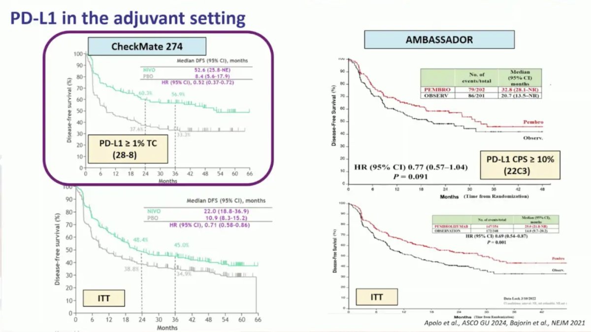 prognostication in the CheckMate 274 trial, but with very little value in the AMBASSADOR trial