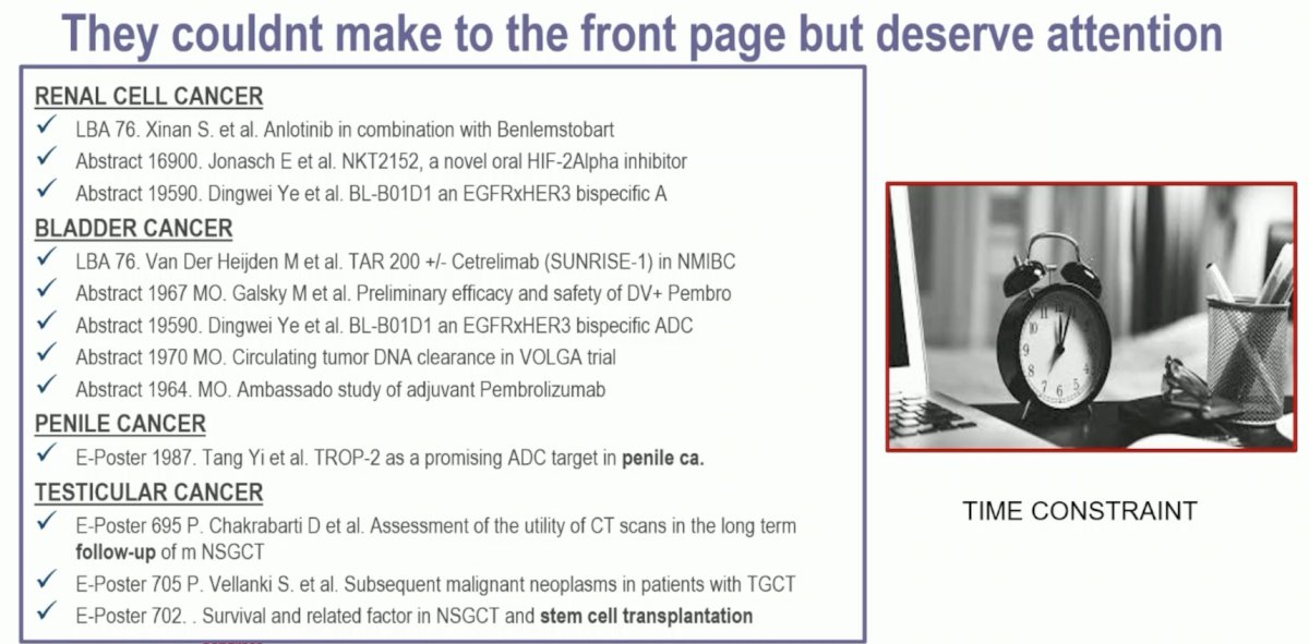 abstracts that were not specifically highlighted in the non-prostate GU tumors session highlights, but deserve mentioning