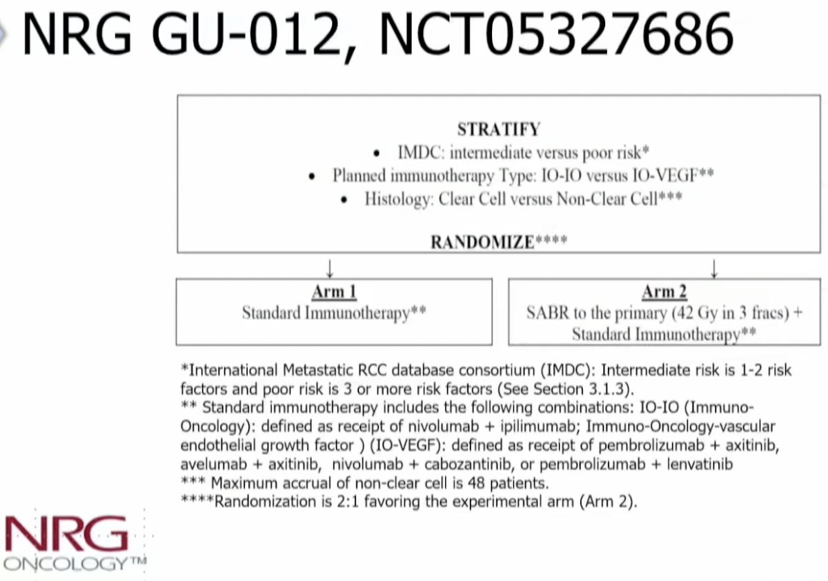 NRG GU-012 (NCT05327686) is randomizing IMDC intermediate/poor risk RCC patients to standard immunotherapy +/- SABR to the primary