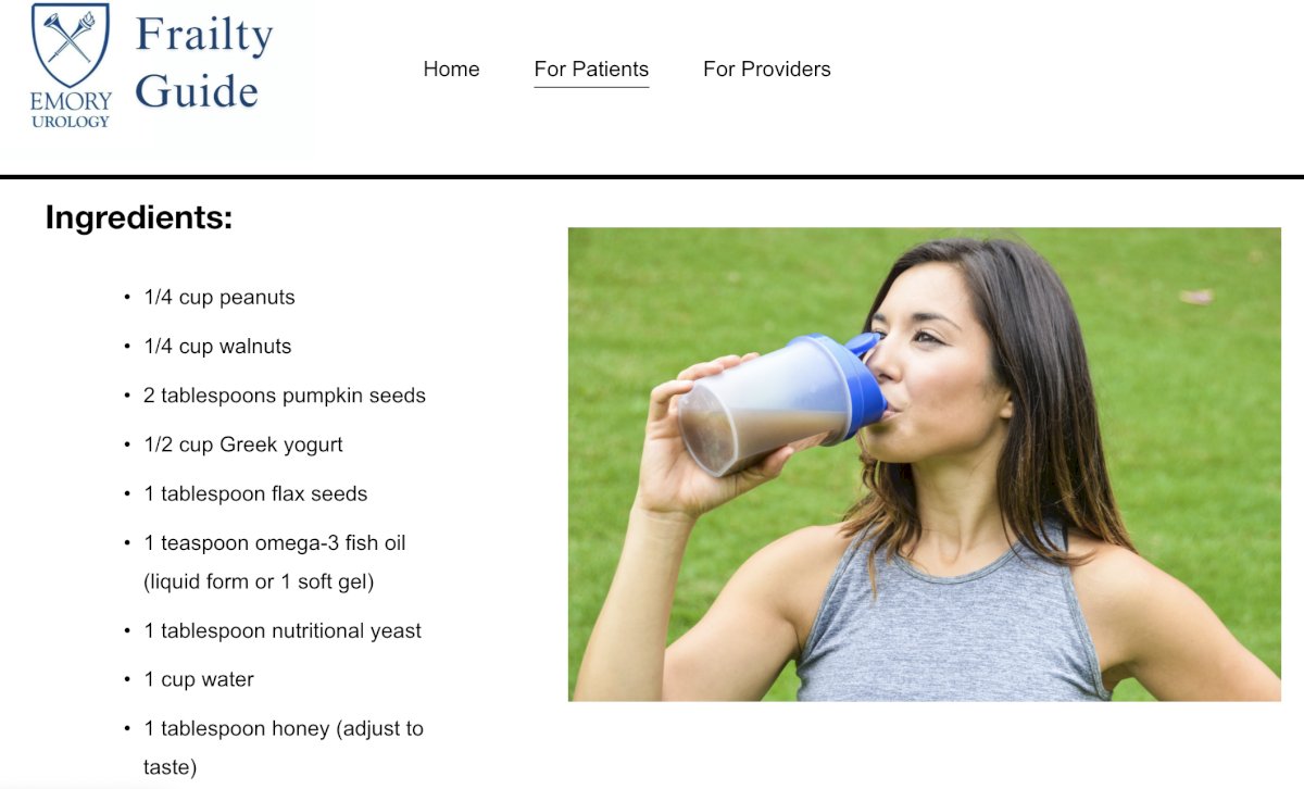 Dr. Viraj Master and Dr. Psutka highlighted a cost-effective alternative, available on the website FrailPatient, where a shake can be prepared for less than 3 dollars and has proven to be very effective