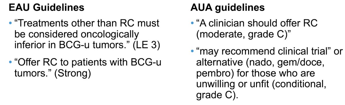 To date, radical cystectomy remains the gold standard treatment for BCG unresponsive NMIBC, and this recommendation is supported by numerous guidelines