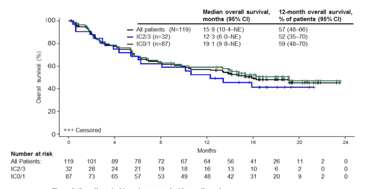 Single-agent Atezolizumab showed a median overall survival (OS) of 15.9 months and an objective response rate (ORR) of 23%, which was significantly better compared to the historical results from the Gemcitabine/Carboplatin regimen