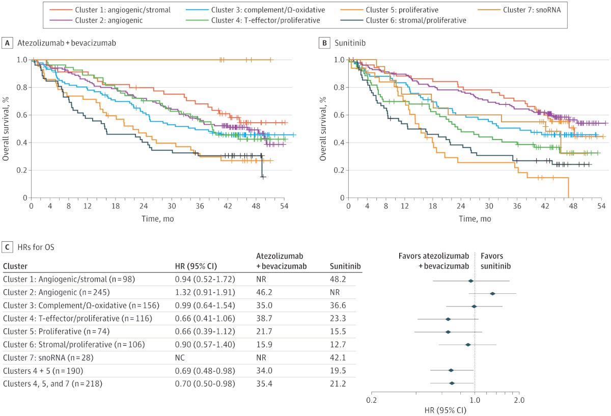 Notably the investigators found that the Cluster’s help to predict response to Sunitinib, Atezolizumab + bevacizumab and could potentially help to guide treatment in the future.